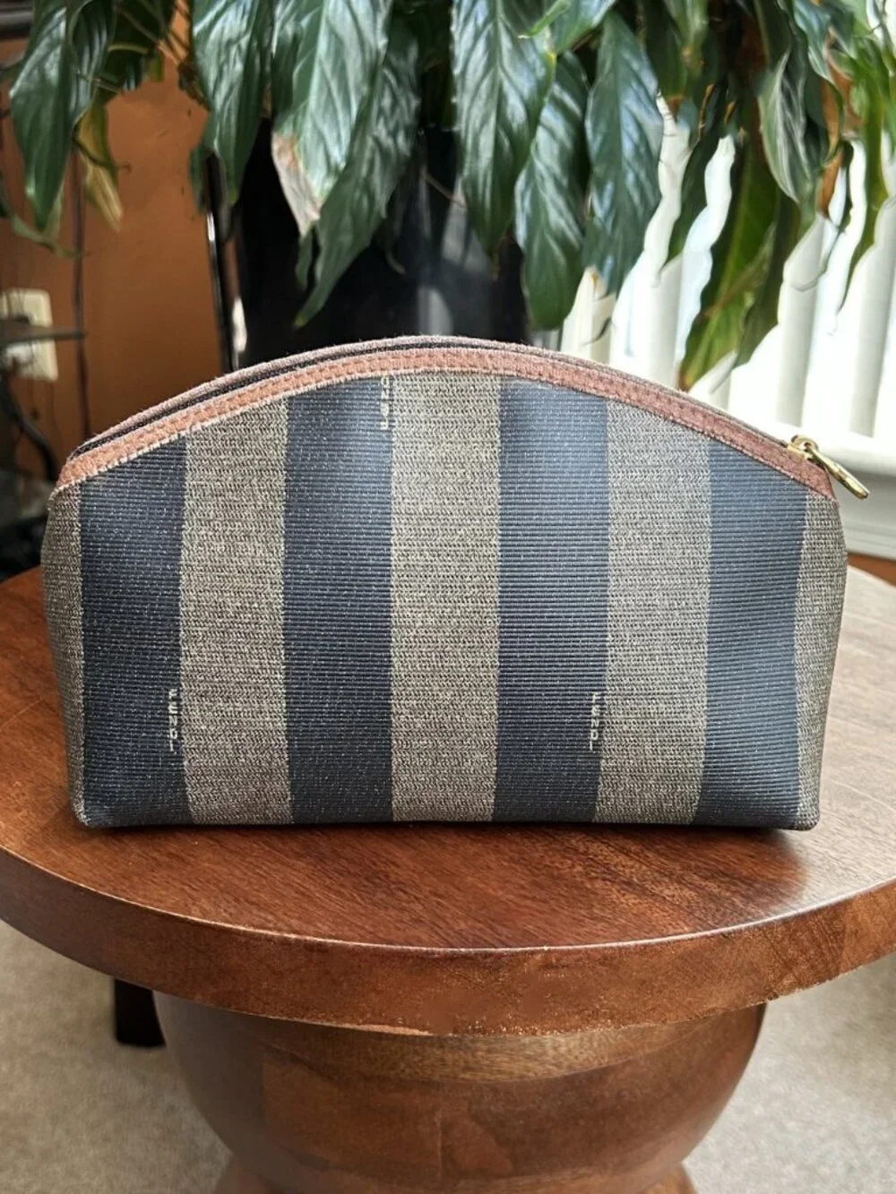 FENDI Pequin Stripe Cosmetic Pouch, Tobacco, Black